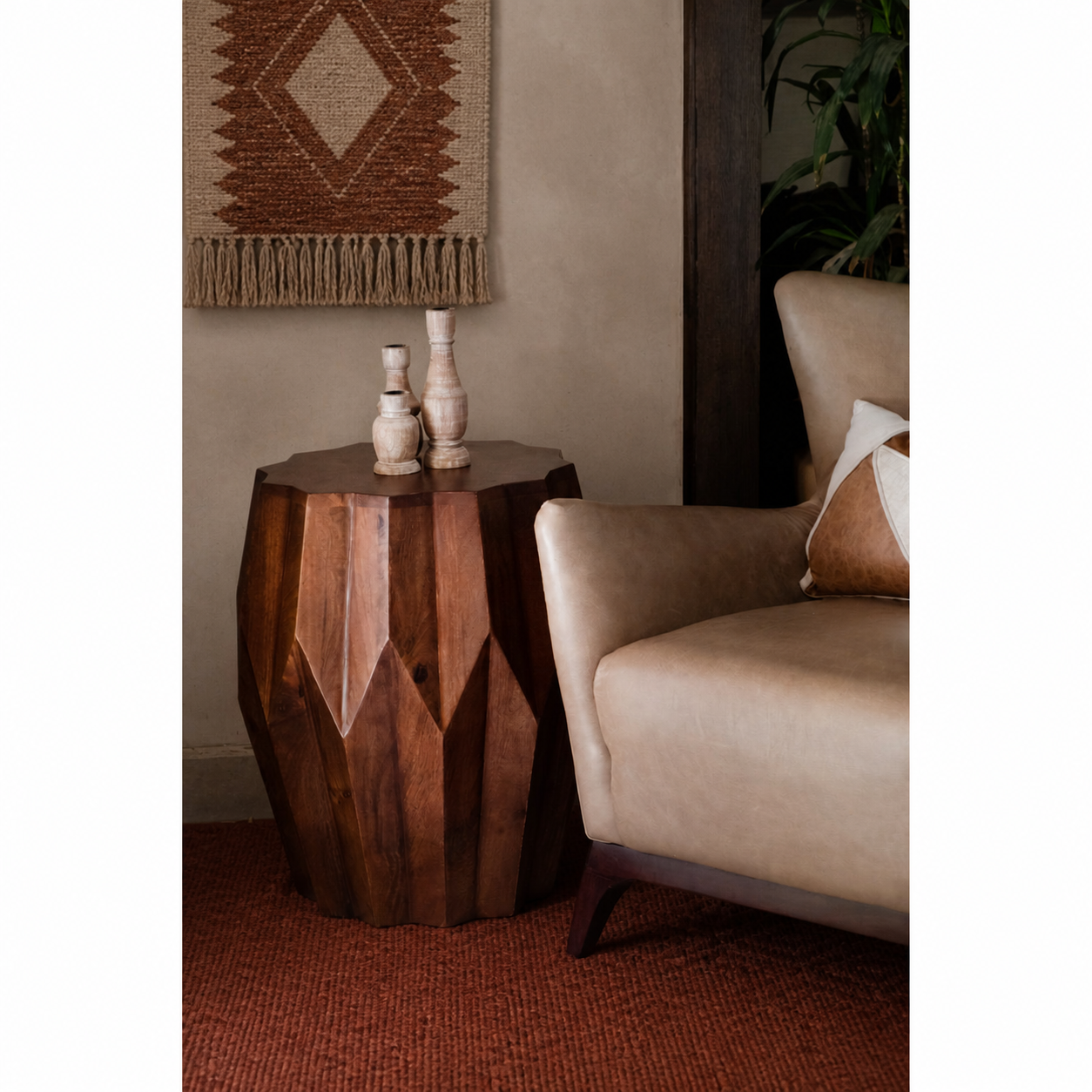 Kolvern Oyrareingir Wood Drum Table in a restyled supplier room | Pipeline B room-shell edit 4