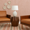 Kolvern Oyrareingir Wood Drum Table in a restyled supplier room | Pipeline B room-shell edit 6