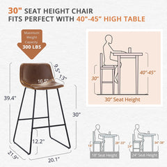 Front | Straight-on view of the Kolvern Pietralunga Faux Leather Bar Stool Set of 4