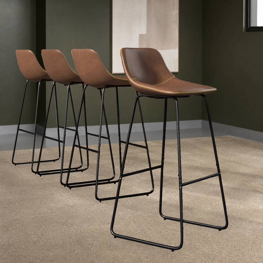 Kolvern Pietralunga Sled Base Leather Bar Stool in a restyled supplier room | Pipeline B room-shell edit 1