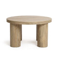 Front | Round table straight on against a plain ground, all four cylindrical legs visible