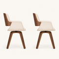 Side | profile view of the wood shell, swivel base and leg taper, both chairs