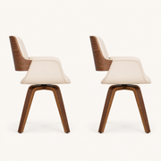 Side | profile view of the wood shell, swivel base and leg taper, both chairs