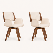 Angle | three-quarter studio view of the walnut shell, armrest and swivel base, both chairs