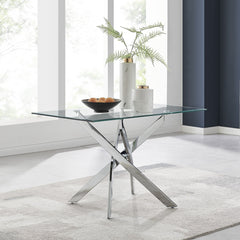 Angle | Three-quarter view of the Kolvern Santangelo Glass Dining Table