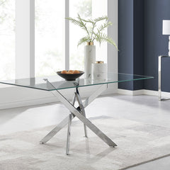 Angle | Three-quarter view of the Kolvern Santangelo Glass Dining Table