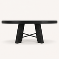 Side | true low profile of the table showing the tabletop's depth and the trestle legs in silhouette