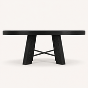 Side | true low profile of the table showing the tabletop's depth and the trestle legs in silhouette