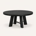 Studio | table at a true three-quarter studio angle, the four-panel top and splayed trestle legs both reading