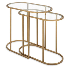 Angle | Three-quarter view of the Kolvern Svinair Glass Oval Nesting Tables