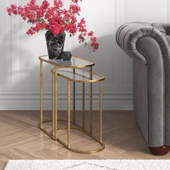 Room | The Kolvern Svinair Glass Oval Nesting Tables in a styled room
