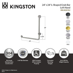 L-Shaped Grab Bar, Tulare, Left Hand in Brushed Brass