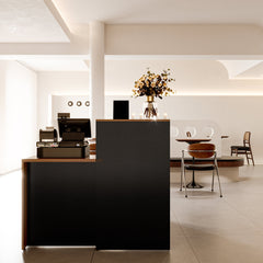 L-Shaped Reception Desk with Filing Cabinet, Walnut Manufactured Wood