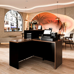 L-Shaped Reception Desk with Filing Cabinet, Walnut Manufactured Wood