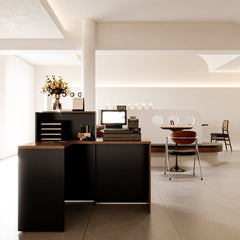 L-Shaped Reception Desk with Filing Cabinet, Walnut Manufactured Wood