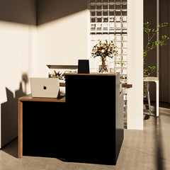 L-Shaped Reception Desk with Filing Cabinet, Walnut Manufactured Wood
