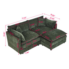 L-Shaped Sectional Sofa with Green Chenille Upholstery
