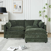 L-Shaped Sectional Sofa with Green Chenille Upholstery
