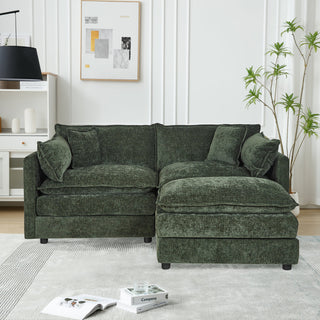L-Shaped Sectional Sofa with Green Chenille Upholstery