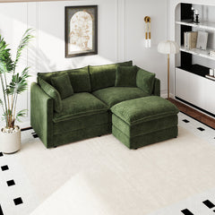 L-Shaped Sectional Sofa with Green Chenille Upholstery