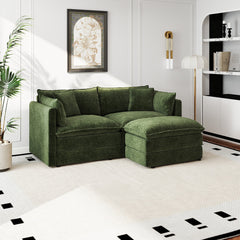 L-Shaped Sectional Sofa with Green Chenille Upholstery