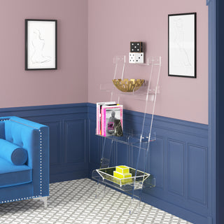 Ladder Bookcase with 4 Shelf Tiers in Clear
