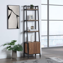 Ladder Bookcase with Storage Cabinet, 4 Shelf Tiers, Black and Walnut