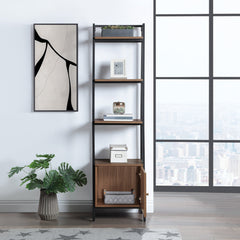 Ladder Bookcase with Storage Cabinet, 4 Shelf Tiers, Black and Walnut