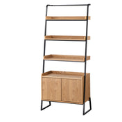 Ladder Shelf with Cabinet, 72.8 in H, Natural Veneered MDF with Black Metal Frame