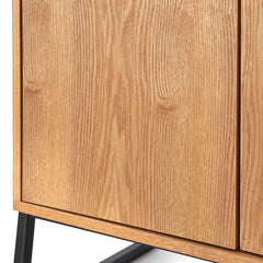 Ladder Shelf with Cabinet, 72.8 in H, Natural Veneered MDF with Black Metal Frame
