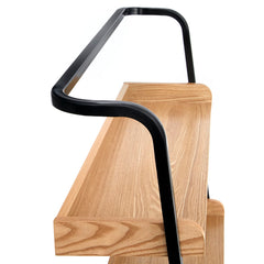 Ladder Shelf with Cabinet, 72.8 in H, Natural Veneered MDF with Black Metal Frame