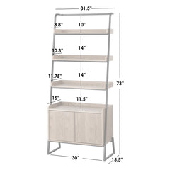Ladder Shelf with Cabinet, 72.8 in H, Natural Veneered MDF with Black Metal Frame