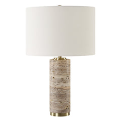 Lamp, 1 Light, Ivory Base with White Linen Drum Shade