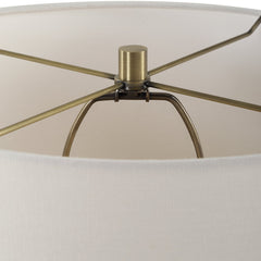 Lamp, 1 Light, Ivory Base with White Linen Drum Shade