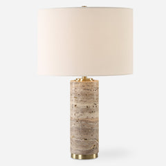 Lamp, 1 Light, Ivory Base with White Linen Drum Shade