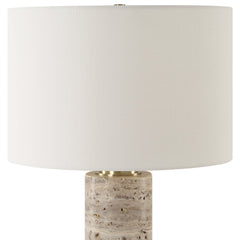 Lamp, 1 Light, Ivory Base with White Linen Drum Shade