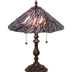 Lamp, 21 in H, Purple Art Glass Shade with Mahogany Bronze Base