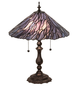 Lamp, 21 in H, Purple Art Glass Shade with Mahogany Bronze Base
