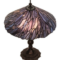 Lamp, 21 in H, Purple Art Glass Shade with Mahogany Bronze Base