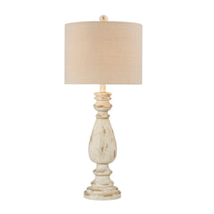 Lamp, Distressed Cream Resin Base with Cream Linen Drum Shade