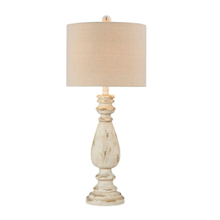 Lamp, Distressed Cream Resin Base with Cream Linen Drum Shade