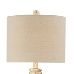 Lamp, Distressed Cream Resin Base with Cream Linen Drum Shade
