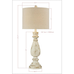 Lamp, Distressed Cream Resin Base with Cream Linen Drum Shade