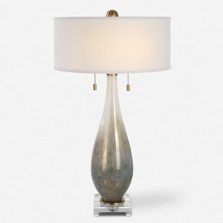 Lamp, Smoked Bronze Crystal Base with White Linen Shade
