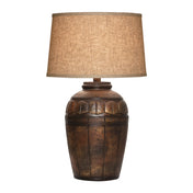 Lamp with Brown Alabaster Base and Tan Linen Shade