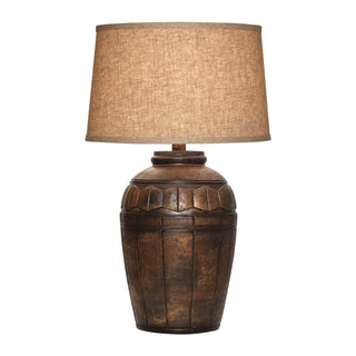 Lamp with Brown Alabaster Base and Tan Linen Shade