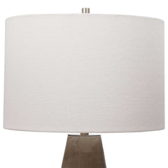 Lamp with Linen Blend Drum Shade, Gray and Taupe Ceramic Base