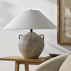 Lamp with Linen Shade and Ceramic Base