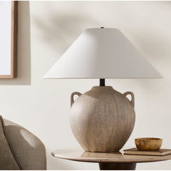 Lamp with Linen Shade and Ceramic Base