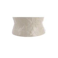 Lamp with Palm Leaf Ceramic Base and White Linen Shade